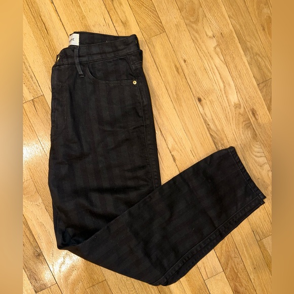 FRAME Denim Le Sylvie Slender Straight Tonal Stripe Jeans Black Women Size 28 - Picture 10 of 11